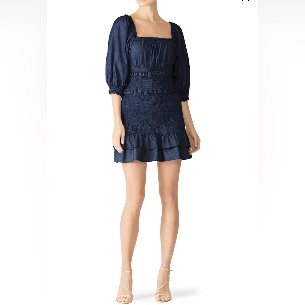 Parker NYC, size L, Denim/chambray smocked square neck mini dress